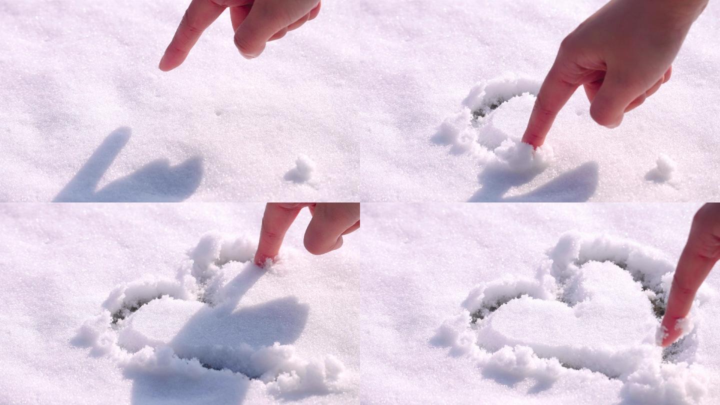 4k雪上手绘心形图案