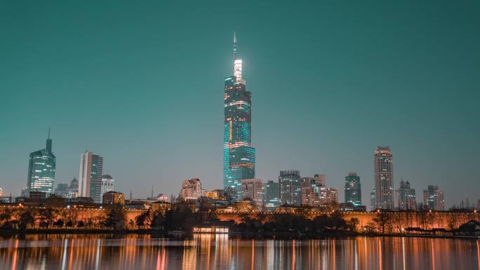 紫峰大厦夜景_玄武湖夜景_夜景延时