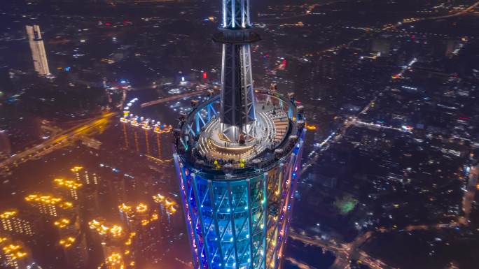 广州塔塔顶360度夜景航拍