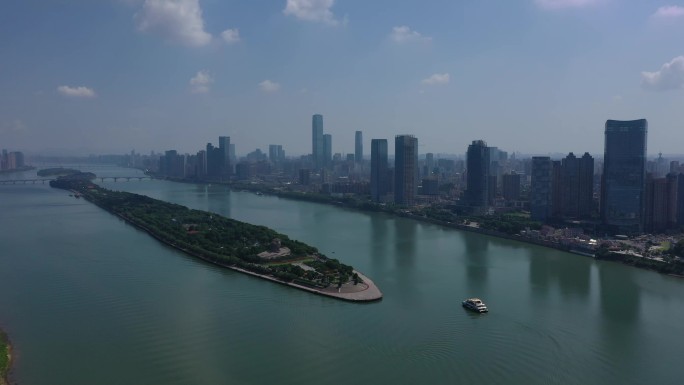 长沙橘子洲头湘江航拍4K素材河东城市风貌