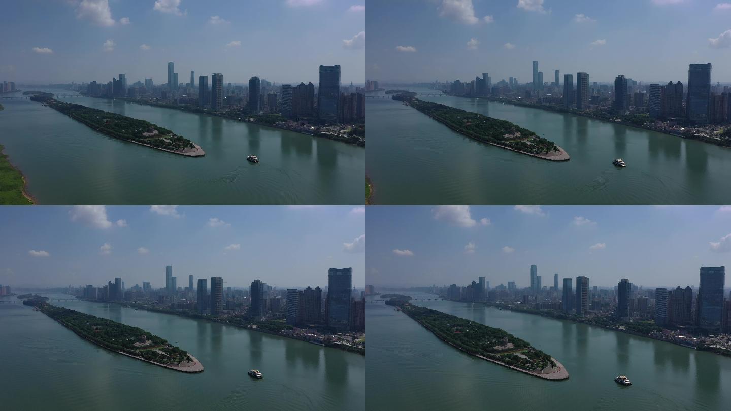 长沙橘子洲头湘江航拍4K素材河东城市风貌