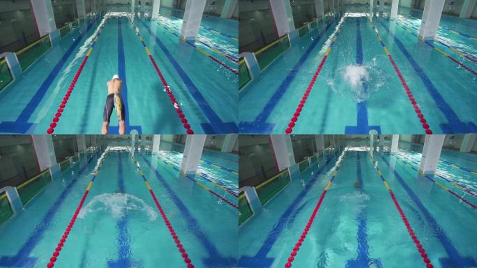 升格慢镜头残疾人泳池游泳运动