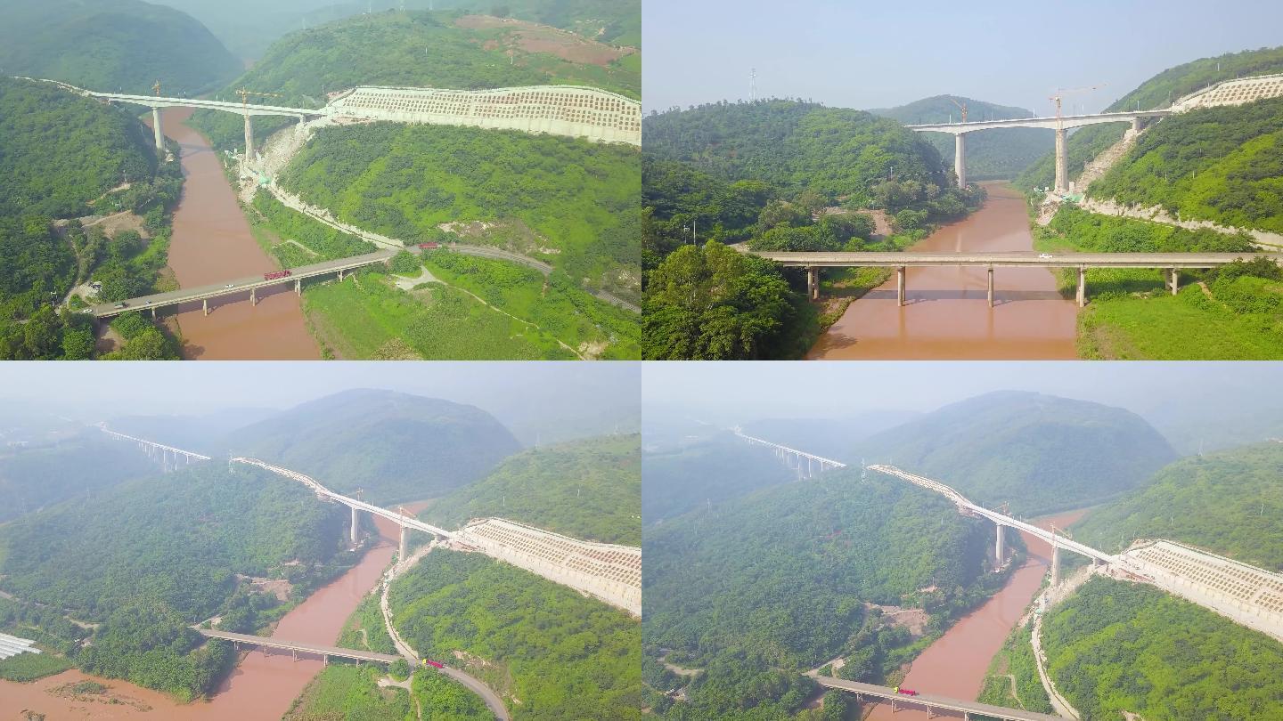 云南红河开远南盘江桥和高铁