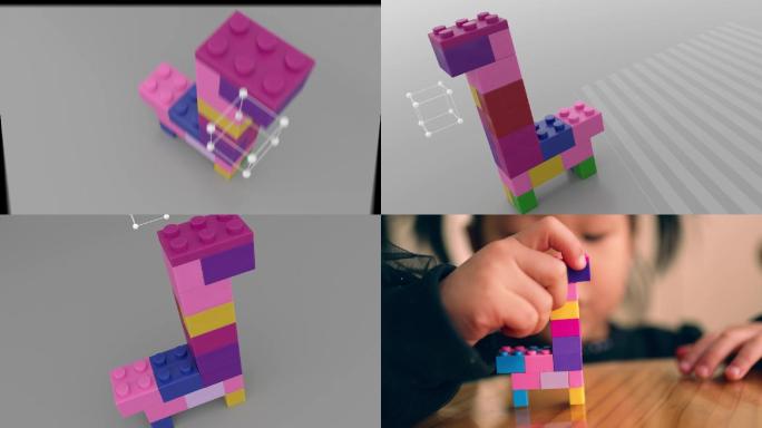 乐高积木动物拼砌玩具建模C4D光线动画
