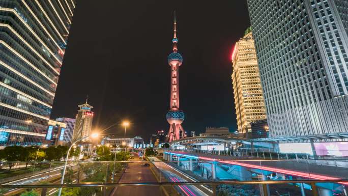 上海_东方明珠广播电视塔_夜景大范围延时