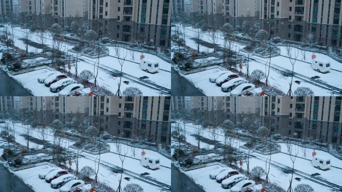 唯美雪景漫天雪花飘落小院枝头冬季路灯雪景