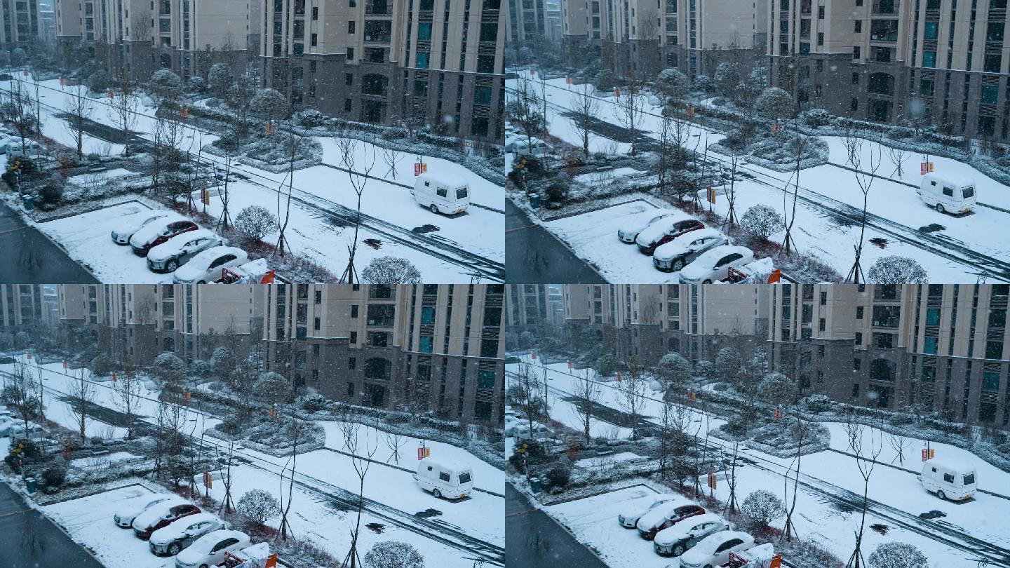 唯美雪景漫天雪花飘落小院枝头冬季路灯雪景