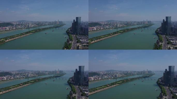 长沙航拍4K素材橘子洲大桥华远湘江两岸