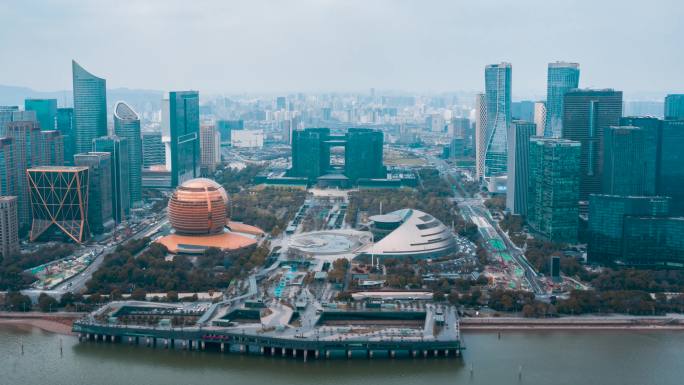 杭州_杭州CBD_日景_环绕航拍延时