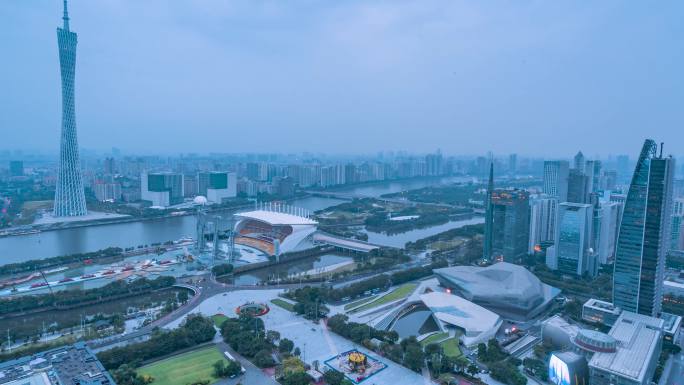 广州_广州塔_图书馆_珠江新城_日转夜