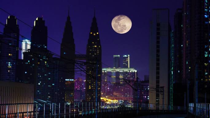 双子塔月色 城市月亮