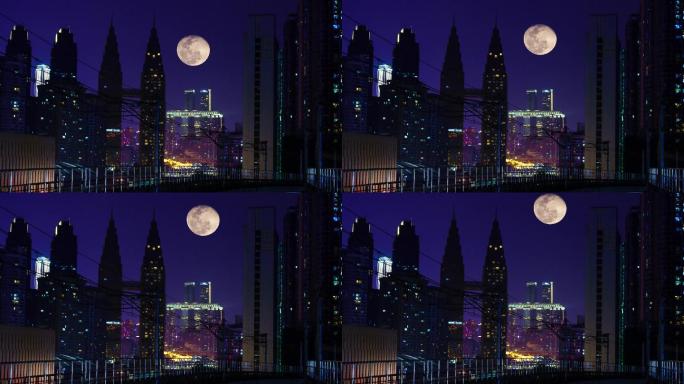 双子塔月色 城市月亮