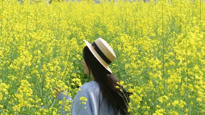 升格油菜花花海里的少女