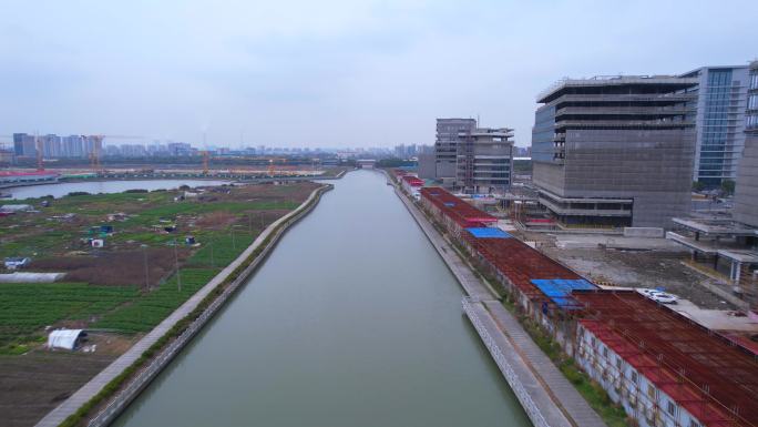 航拍城市生态河道建设