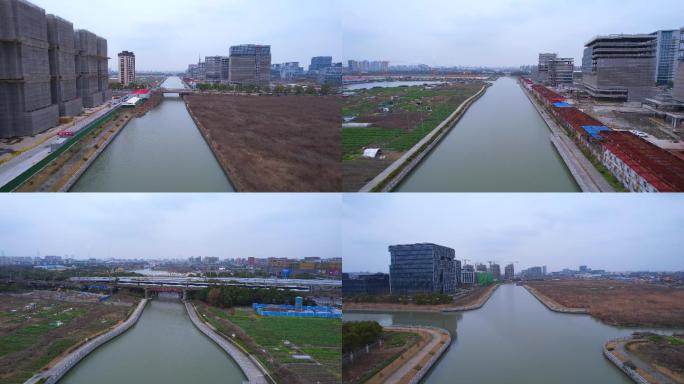 航拍城市生态河道建设