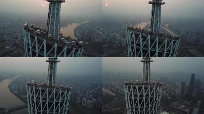 4K清晨的广州塔塔顶环绕航拍素材