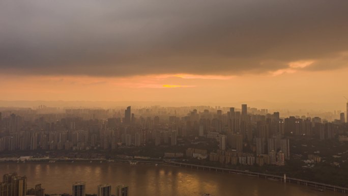 重庆_重庆晚霞_日转夜航拍延时