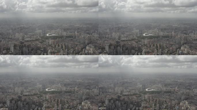 4K原素材-飞机降临视角城市全景