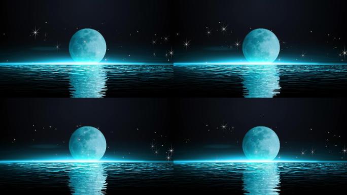 【原创】唯美蓝色月亮升起蓝色明月循环视频