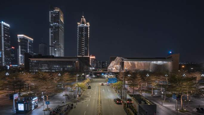 深圳_深圳图书馆_深圳音乐厅_夜景延时