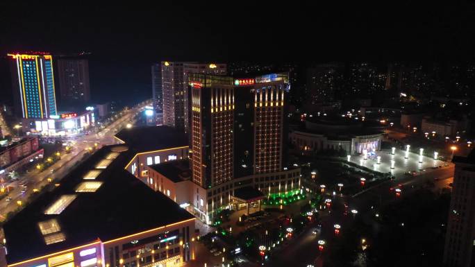 4K实拍航拍江西宜春新城区夜景