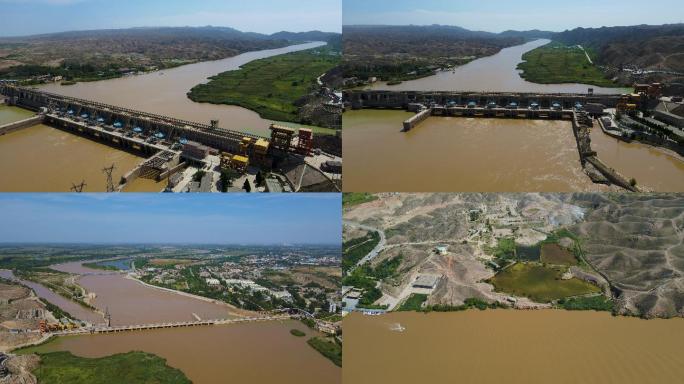 4K素材：航拍黄河大峡谷青铜峡水利工程