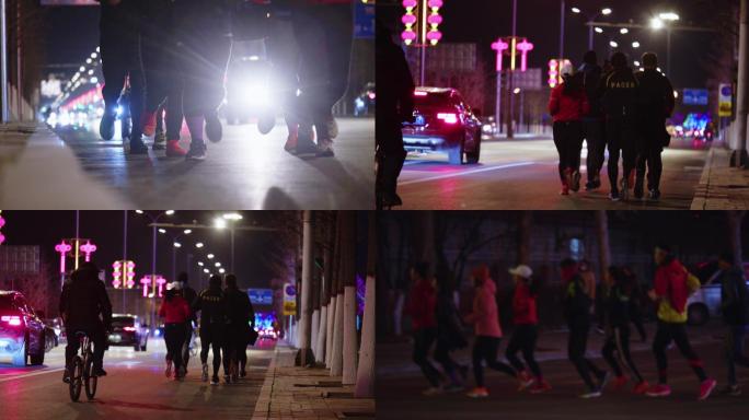 4k 城市夜跑全民健身锻炼跑步队伍