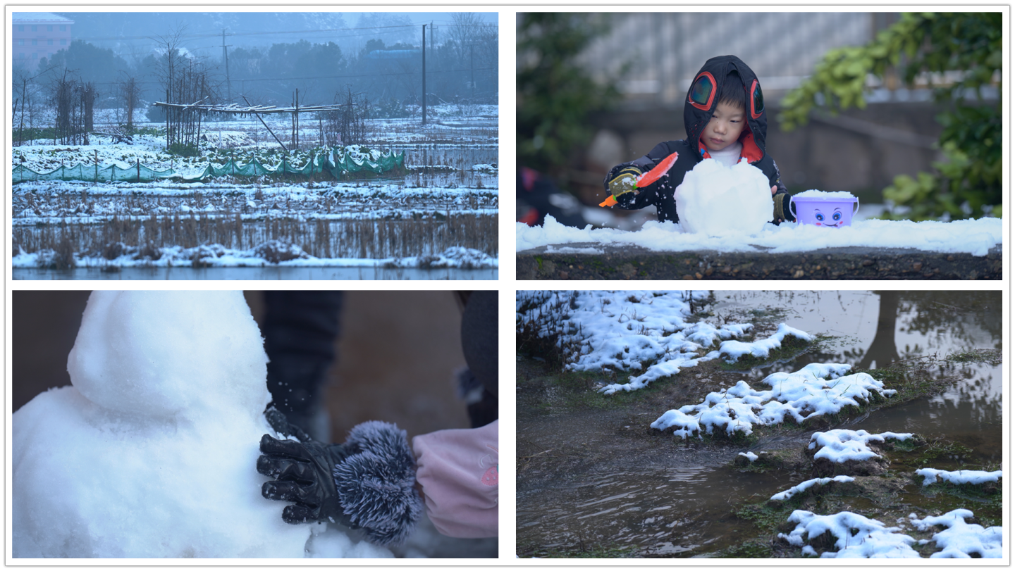 小孩子玩雪堆雪人