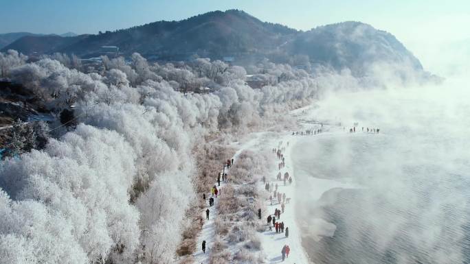 4k吉林雾凇航拍雪乡树挂松花江冬季风光