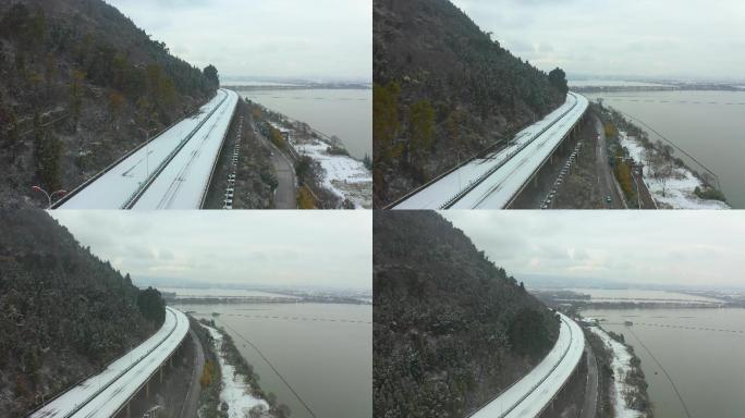 航拍高速公路积雪