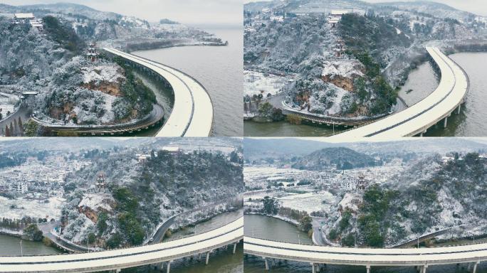 航拍高速公路积雪