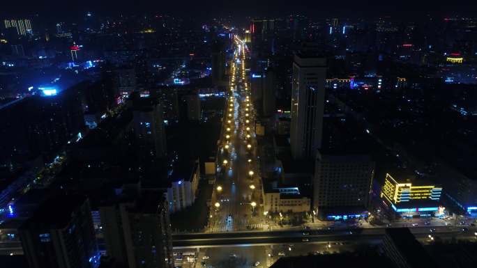 山西太原五一路府东街府西街夜景航拍