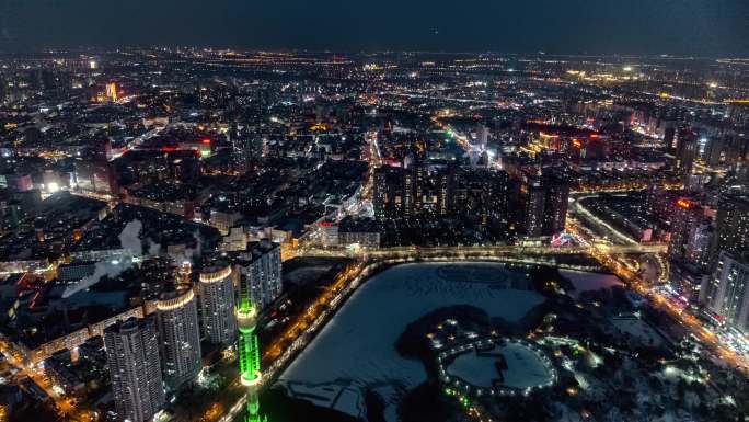 沈阳电视塔大全景后退夜景