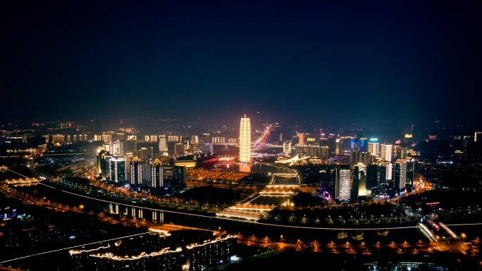 大气郑州城市CBD立交桥夜景航拍4K