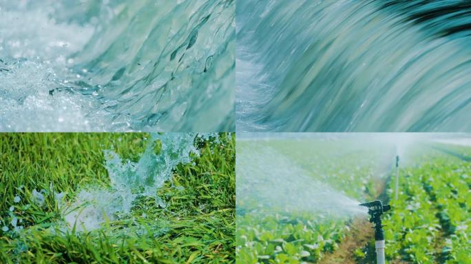 河流水利工程灌溉小麦的唯美画面 4k