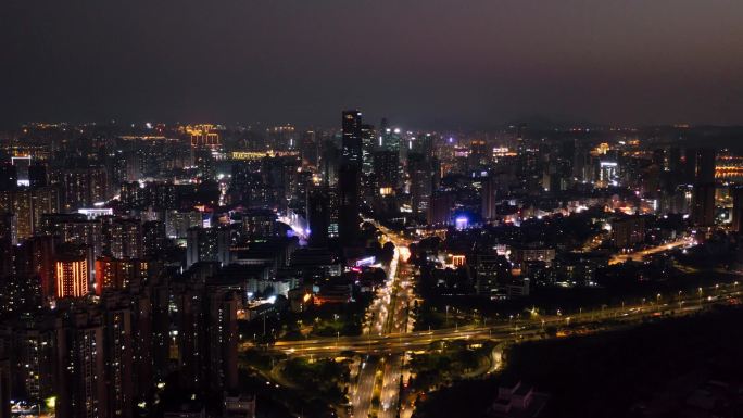 航拍惠州CBD延时摄影夜景车流繁华地段