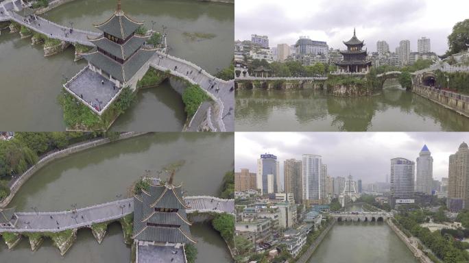 航拍贵阳甲秀楼多角度风景