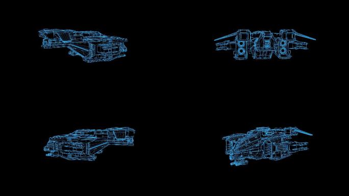 蓝色全息科技线框战斗飞机战机带通道