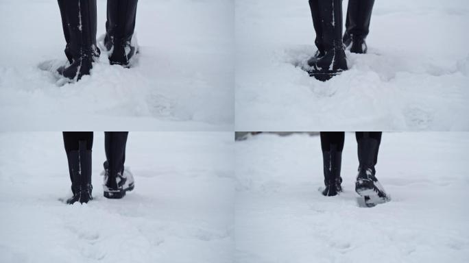 4k 路滑摔跤雪地里脚步特写走路