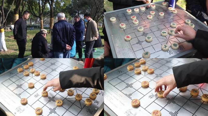 公园一角人群围观下象棋