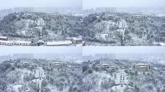 航拍郑和公园雪景