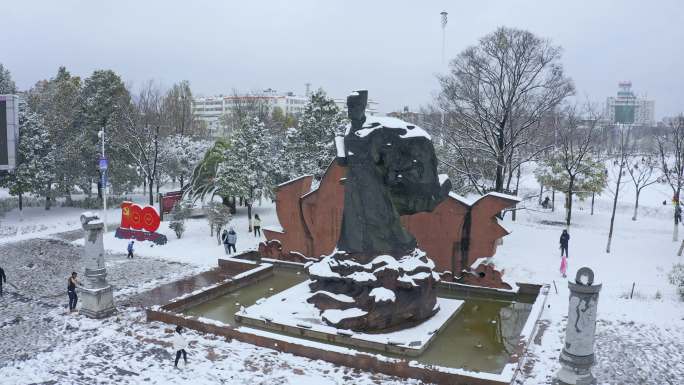 郑和文化广场雪景航拍