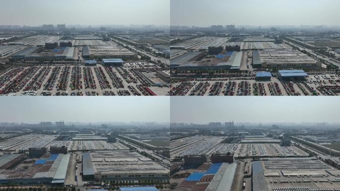 航拍襄阳高新区二汽基地汽车制造厂停车场