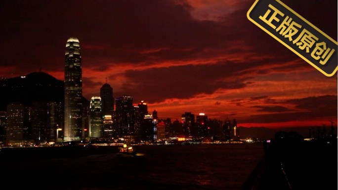 香港城市夜景 维多利亚港 夜晚游轮