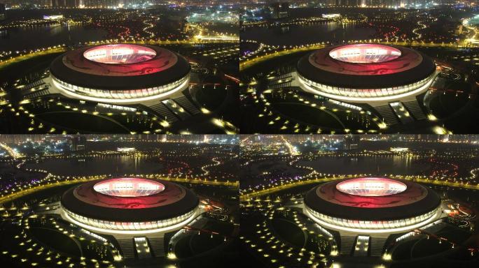 成都东安湖大运会主场馆环绕航拍夜景延时