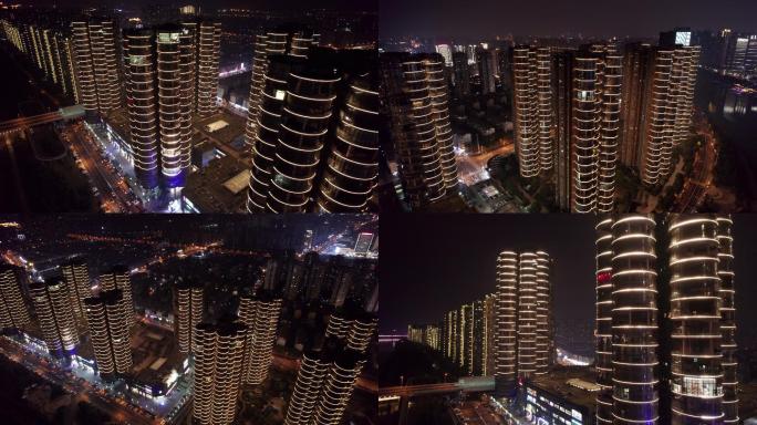 5.4K长沙湘江世纪城夜景航拍空镜