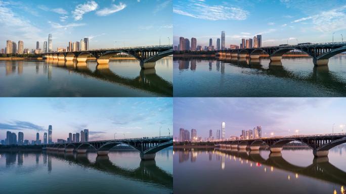 湖南长沙湘江风景区橘子洲大桥日落延时摄影