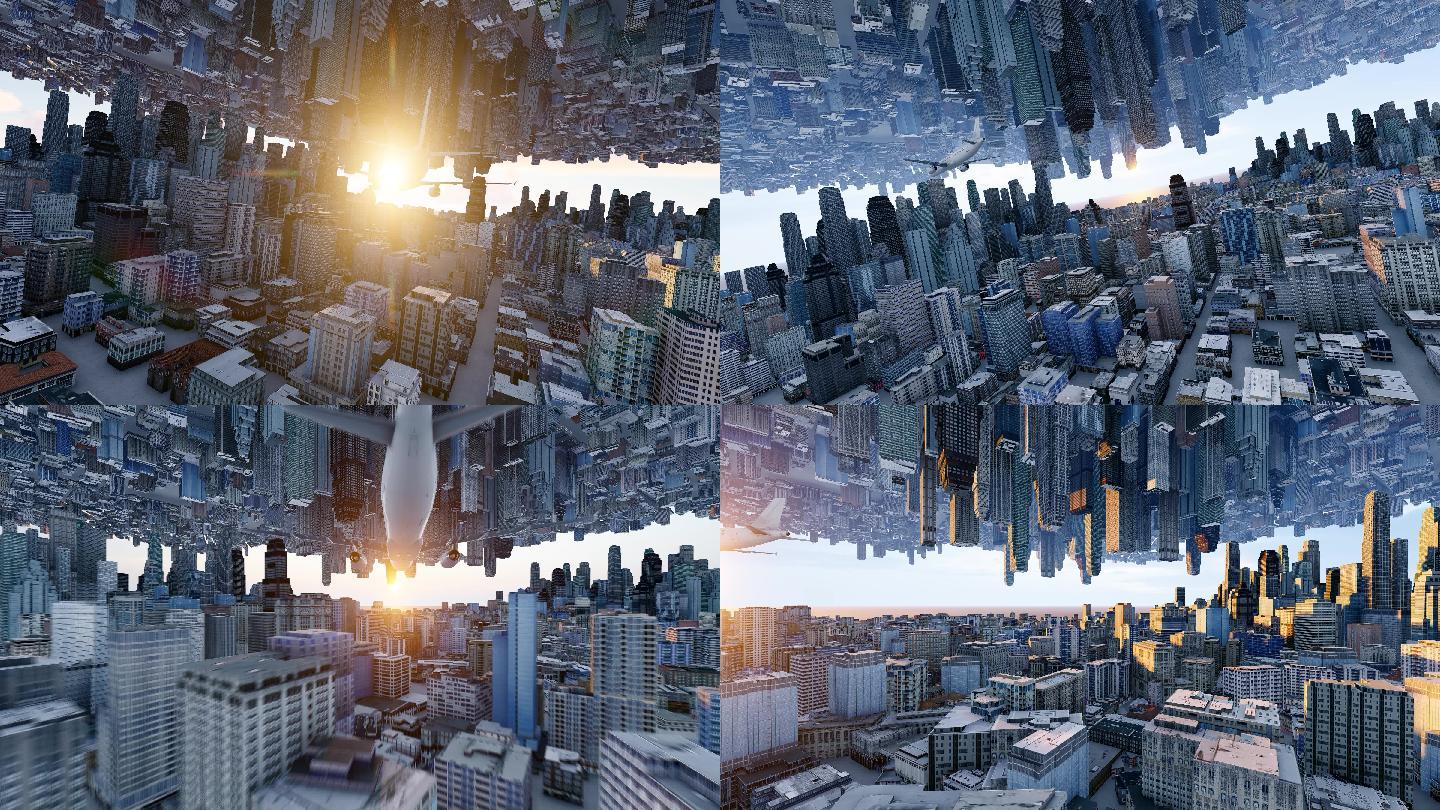 4K创意抽象镜像城市飞机合集