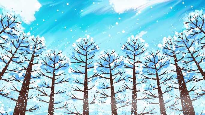 卡通冬季雪树景观