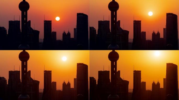 4K上海城市日出剪影